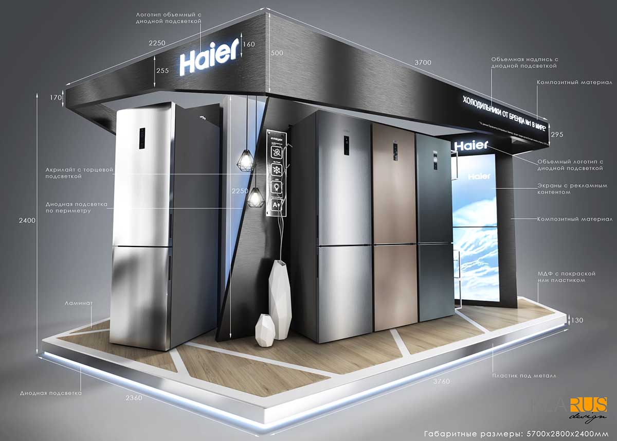 Выставочный стенд холодильников бренда Haier 3