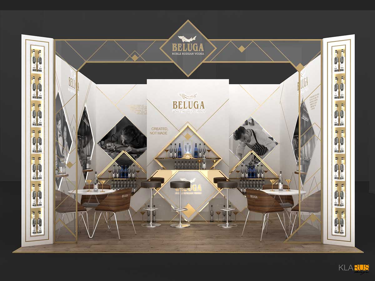 Выставочный стенд бренда Beluga с мобильным баром в икорном стиле в Сингапуре. 2